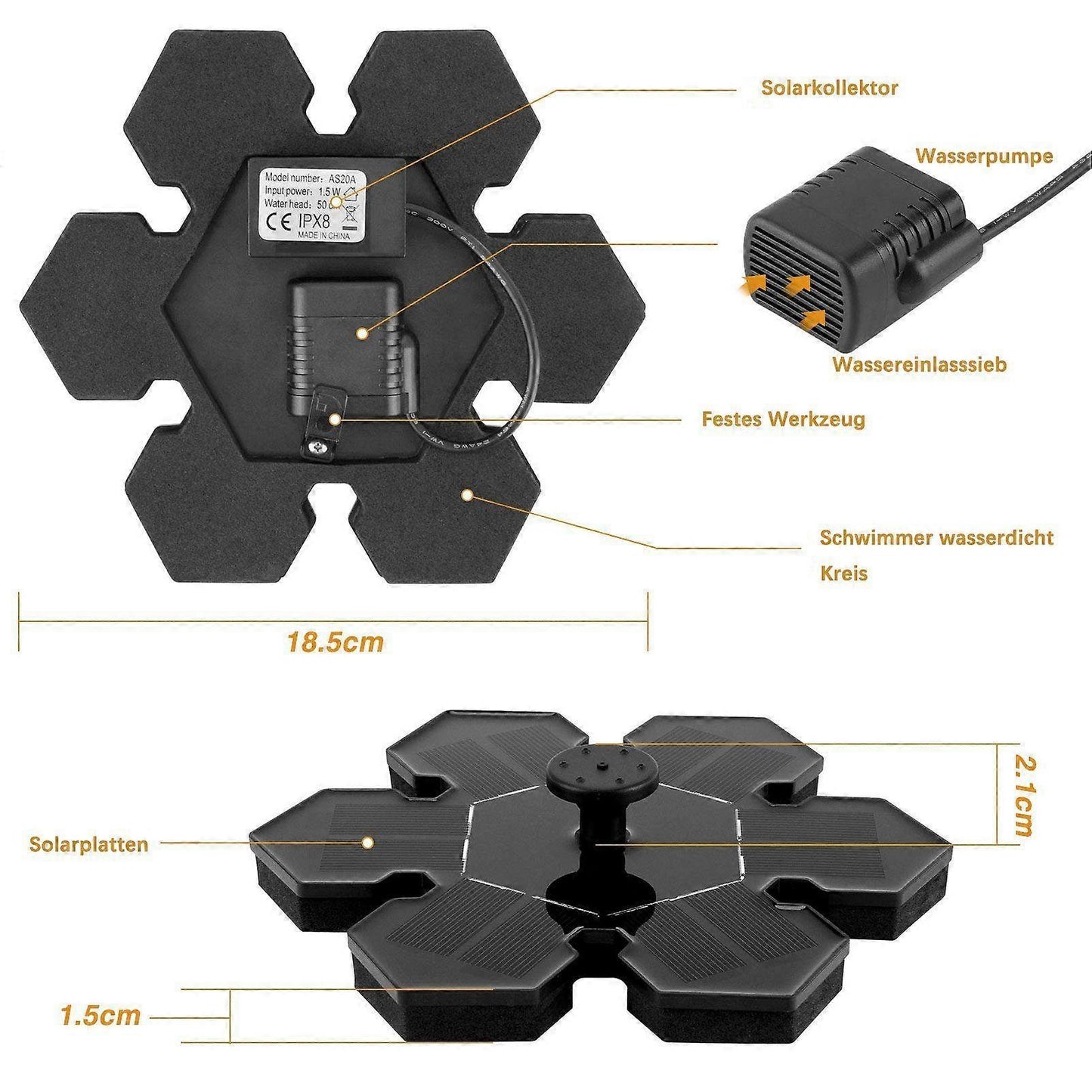 1.4W Solar Pond Fountain Pump with 5 Effects Floating Solar Pump