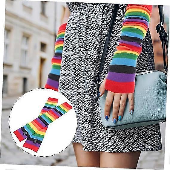 Rainbow Stripe Cooling Arm Sleeves UV Protection Sunblock Running