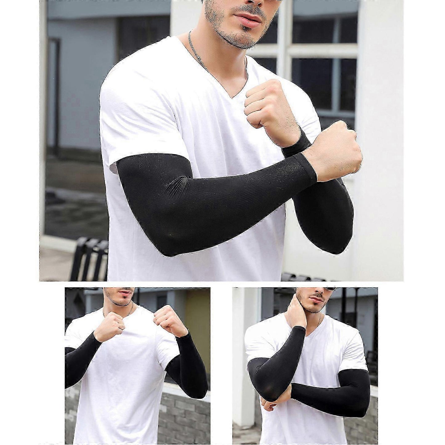 Large Size Cooling Arm Sleeves UV Protection Fishing Sports White