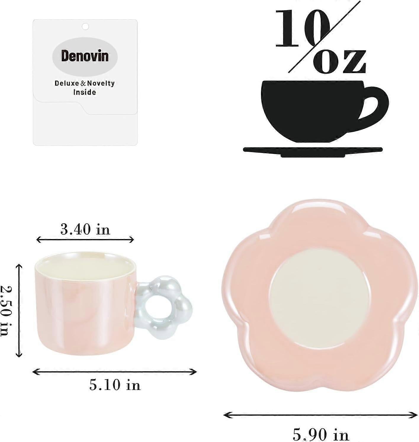 Ceramic Coffee Cup & Saucer Set Flower Mug Demitasse 10oz Pearl Pink