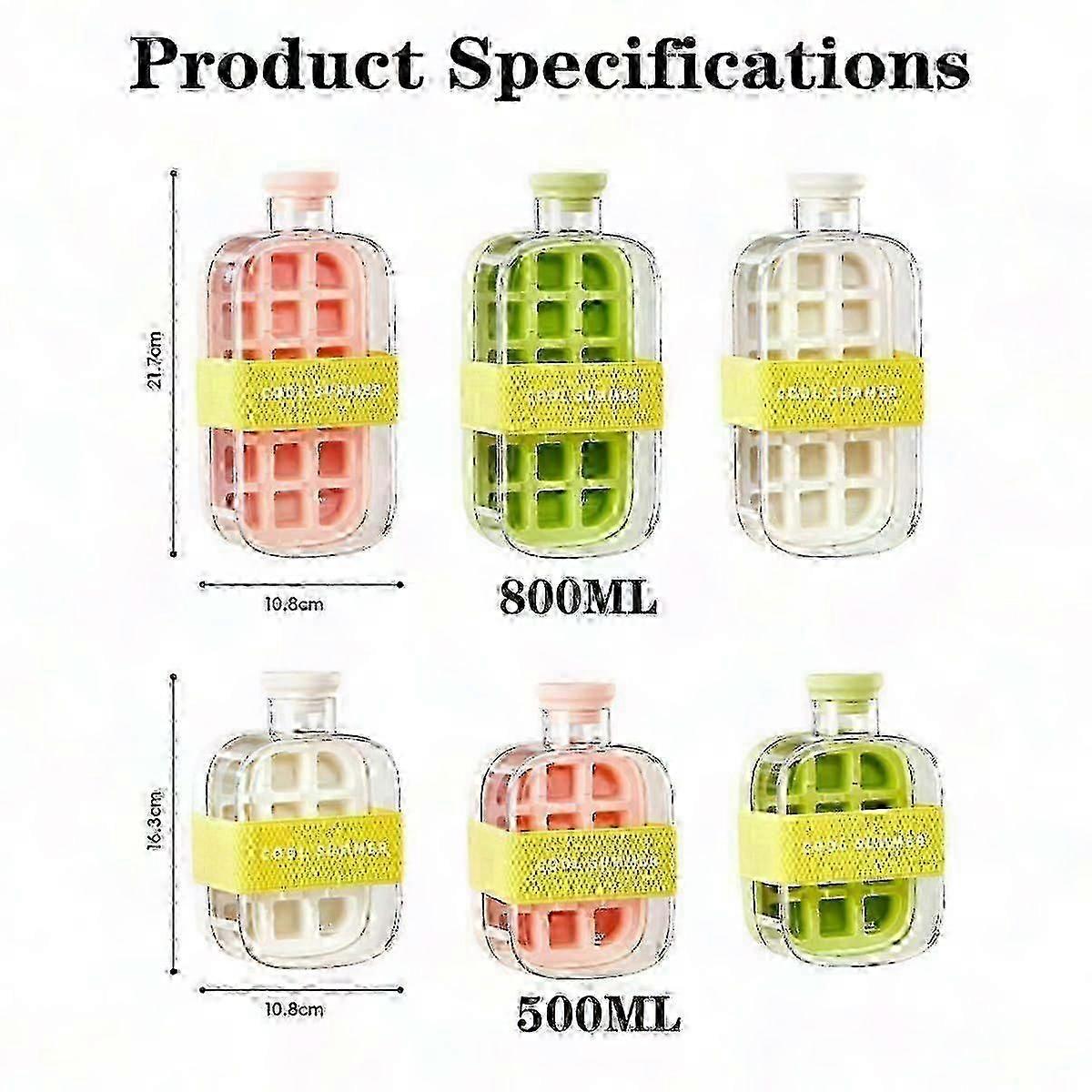 2-in-1 Ice Cube Tray Water Bottle with Straw Easy Release Freezer Bottle