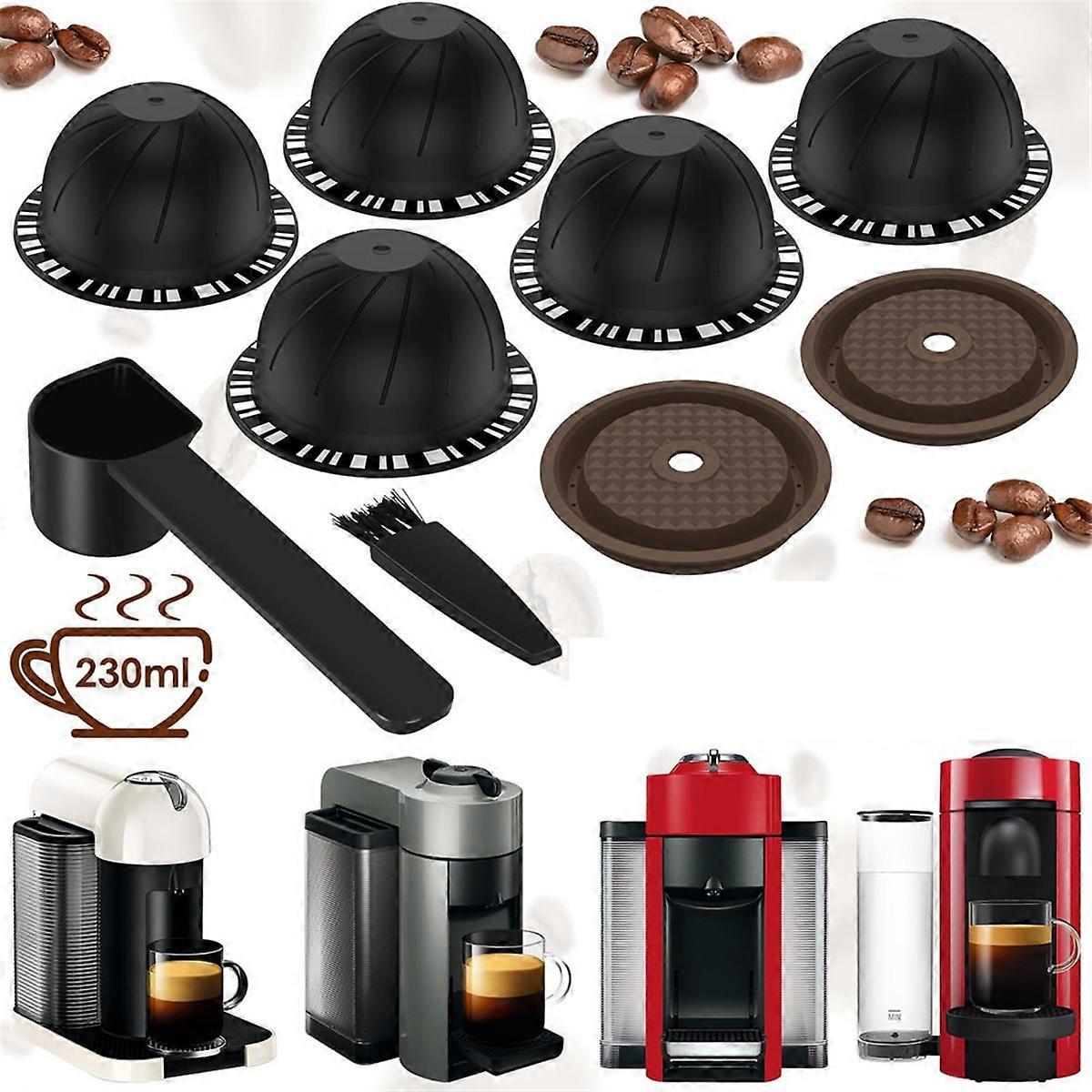 5Pcs Reusable Vertuo Coffee Pods with 2 Silicone Lids Spoon and Cleaning Brush