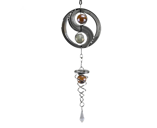 Square Rhombus Rotating Metal Spiral Tail Ball Wind Chime Pendant Home Decor- A