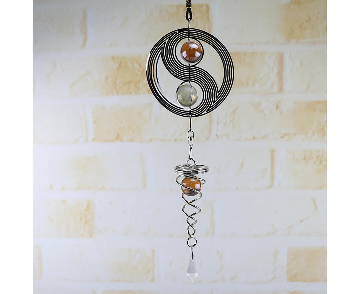 Square Rhombus Rotating Metal Spiral Tail Ball Wind Chime Pendant Home Decor- A
