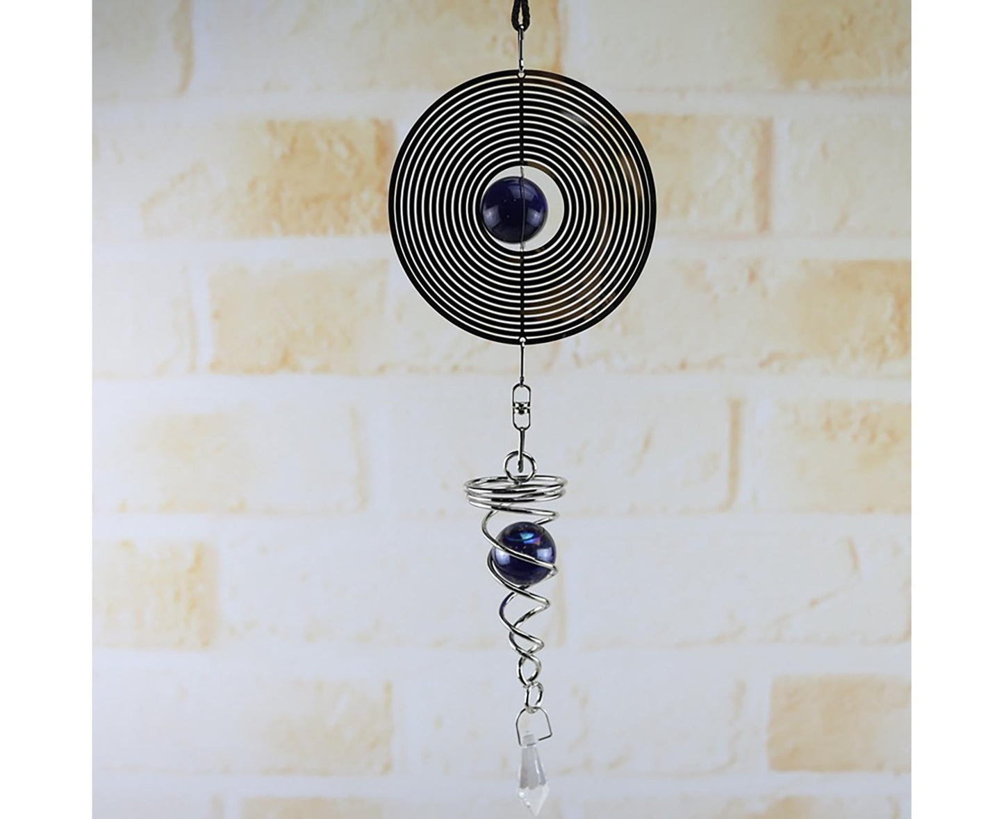 Square Rhombus Rotating Metal Spiral Tail Ball Wind Chime Pendant Home Decor- A