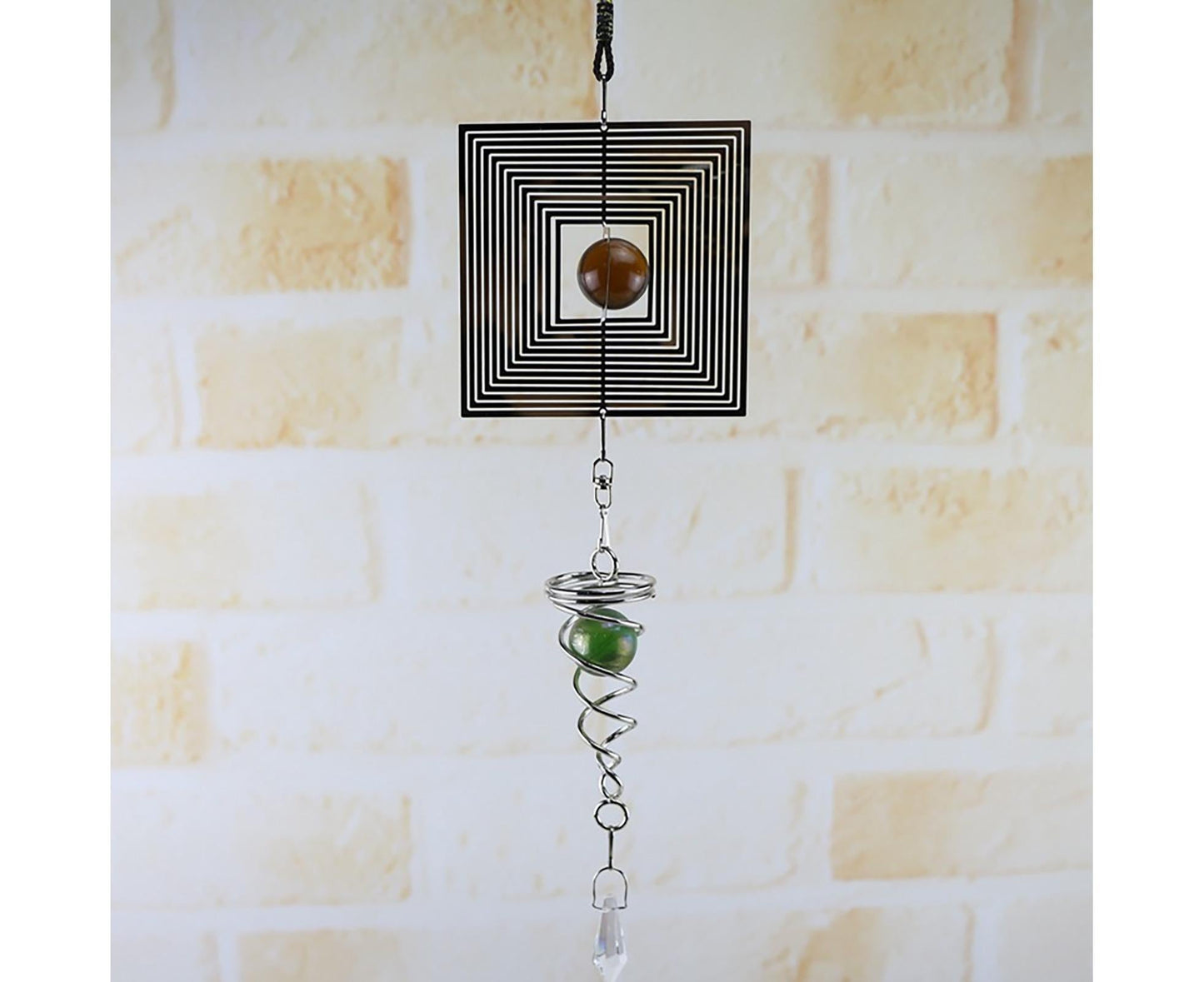 Square Rhombus Rotating Metal Spiral Tail Ball Wind Chime Pendant Home Decor- A