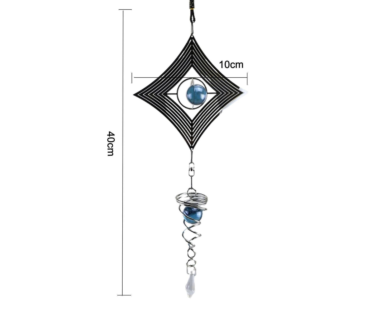 Square Rhombus Rotating Metal Spiral Tail Ball Wind Chime Pendant Home Decor- A