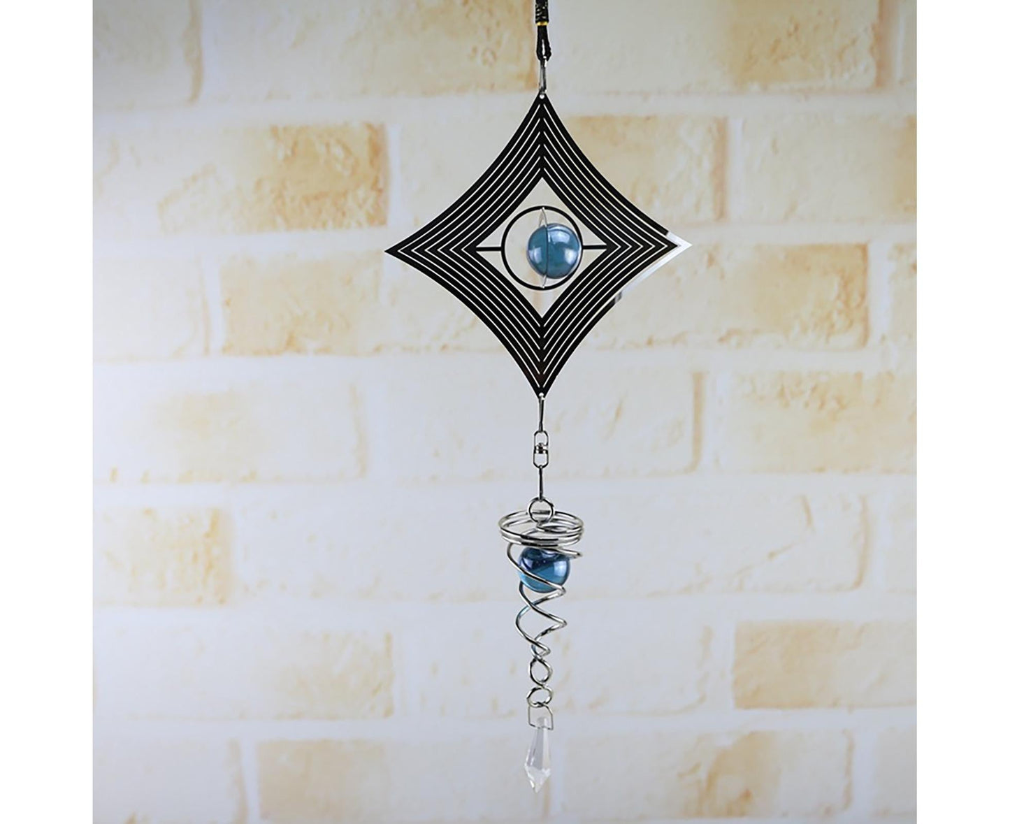 Square Rhombus Rotating Metal Spiral Tail Ball Wind Chime Pendant Home Decor- A