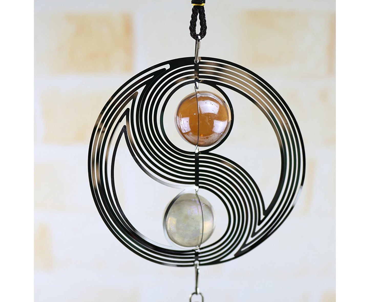 Square Rhombus Rotating Metal Spiral Tail Ball Wind Chime Pendant Home Decor- A