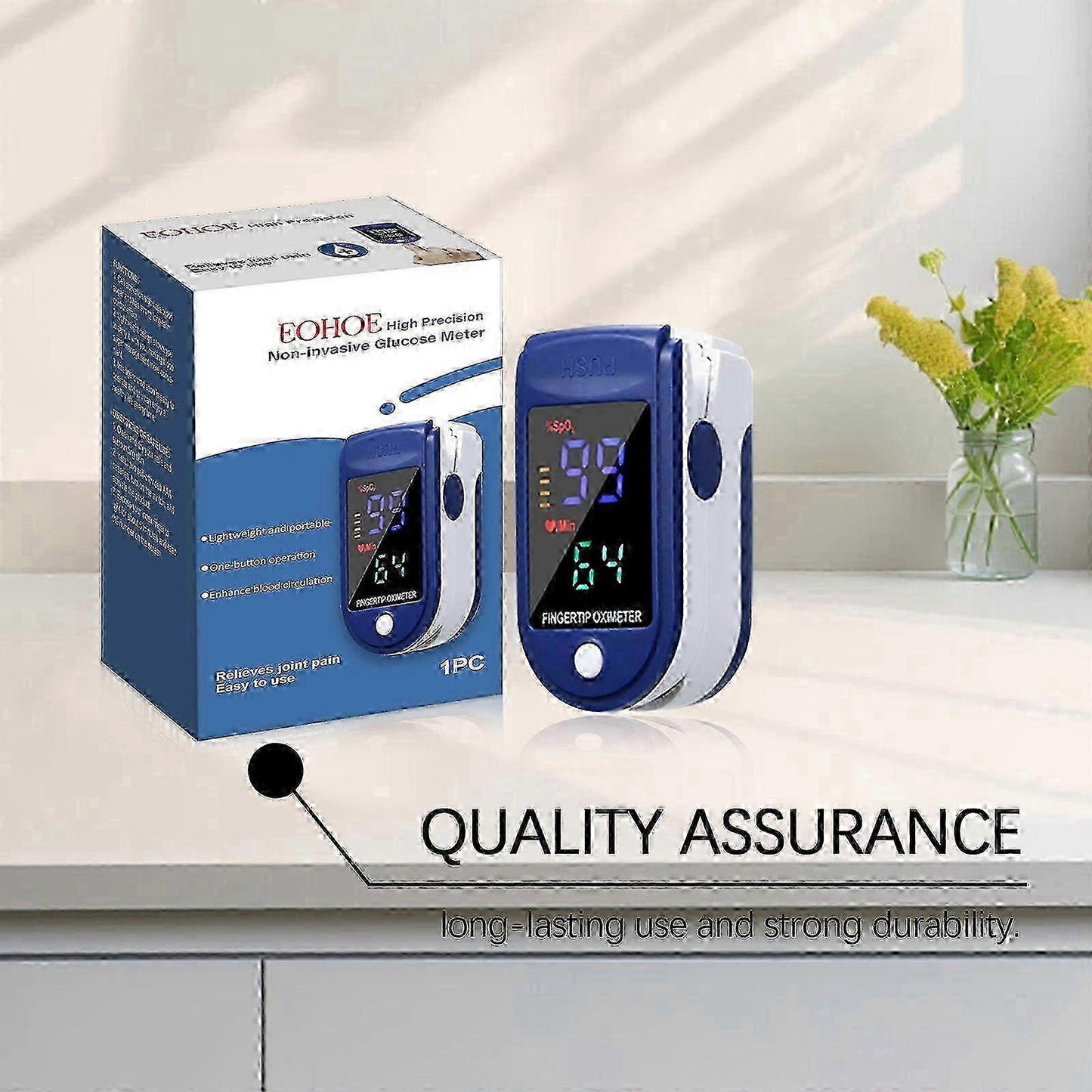 Portable Finger Pulse Oximeter with Clear Display, Compact Design