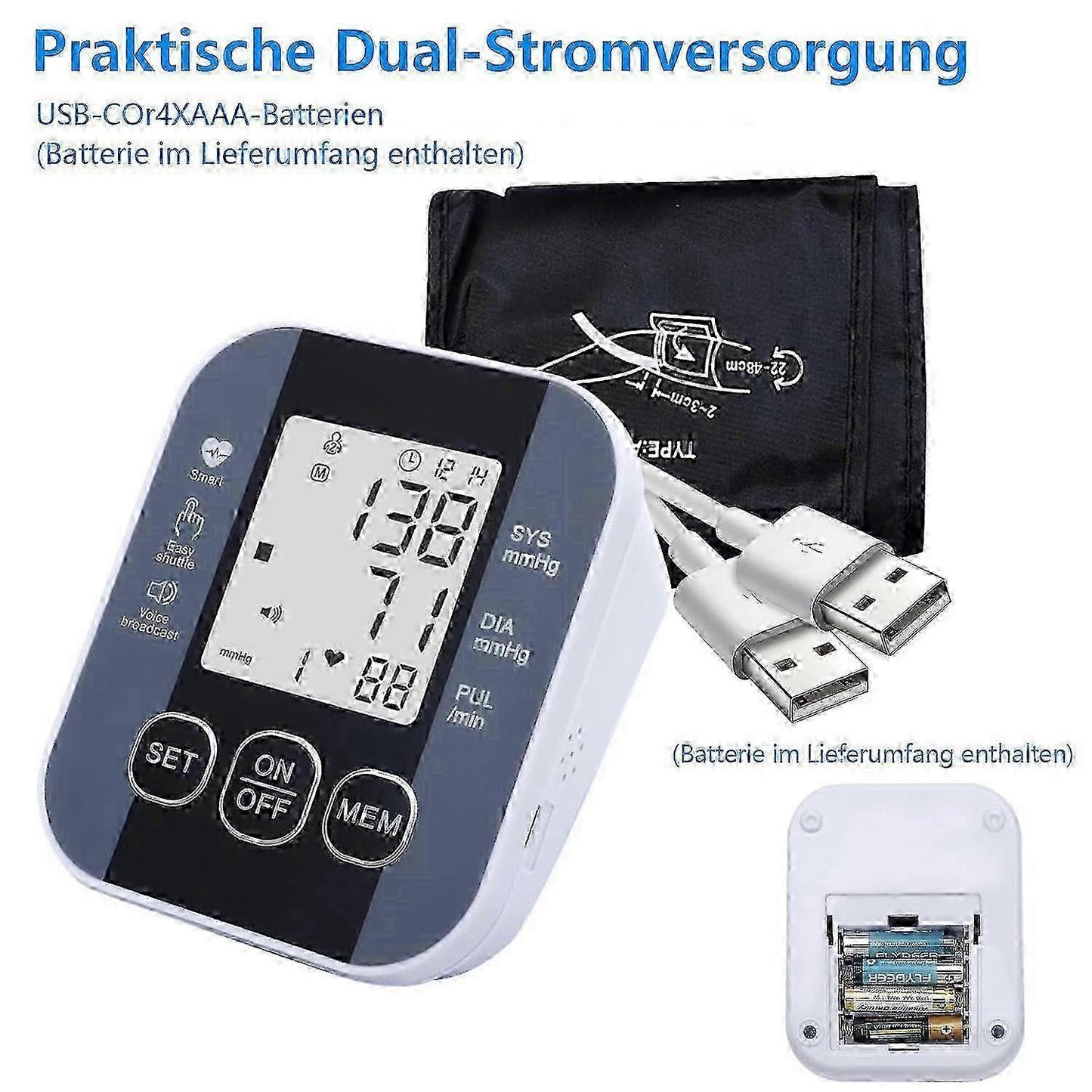 Upper Arm Digital Device with Large Cuff for Home Use