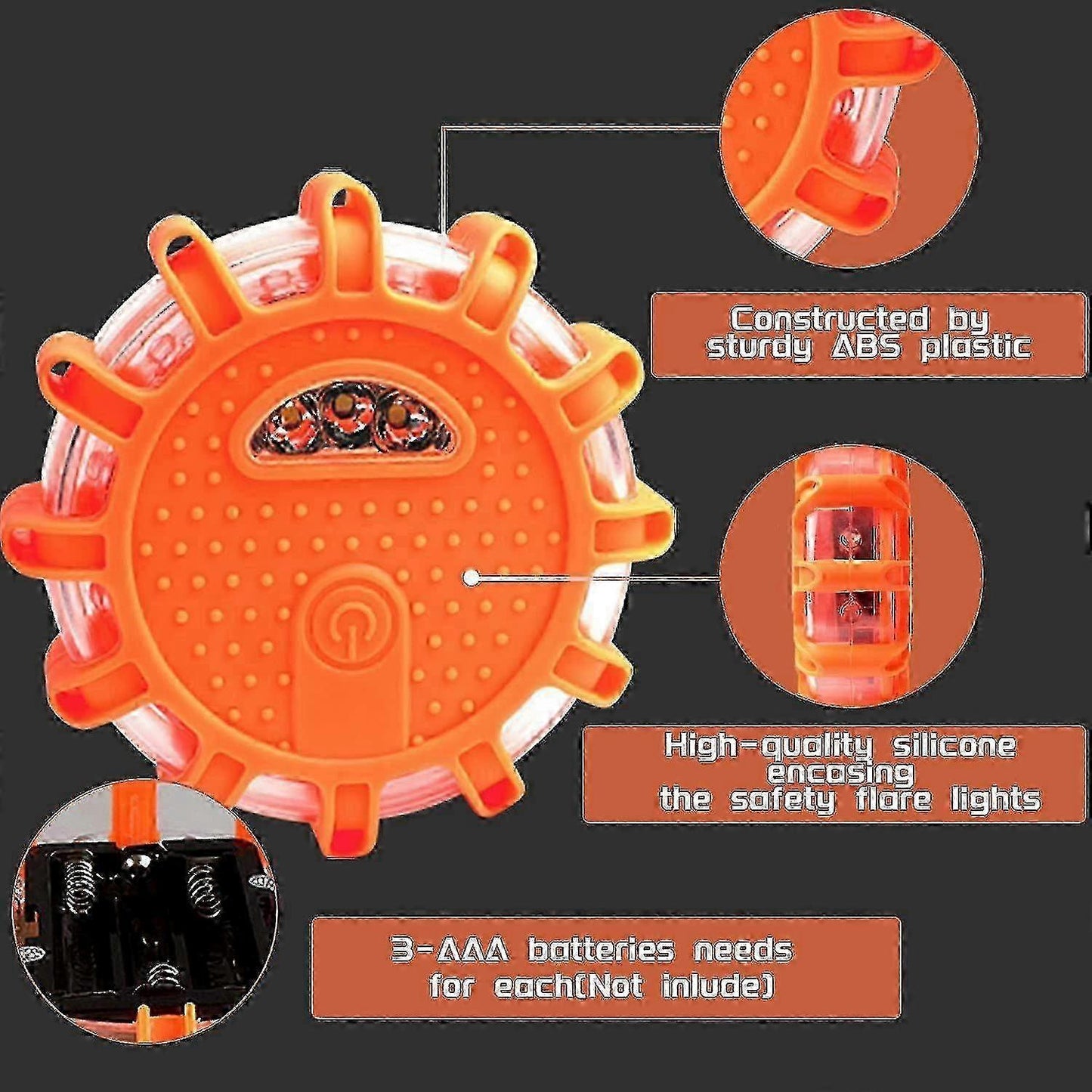 Roadside Emergency LED Flare Lights 4 Pack, Flashing Beacon Disc Warning Kit