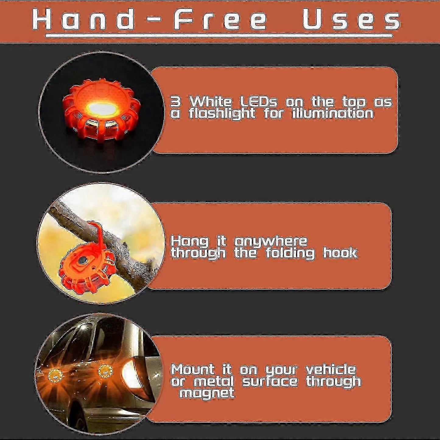 Roadside Emergency LED Flare Lights 4 Pack, Flashing Beacon Disc Warning Kit