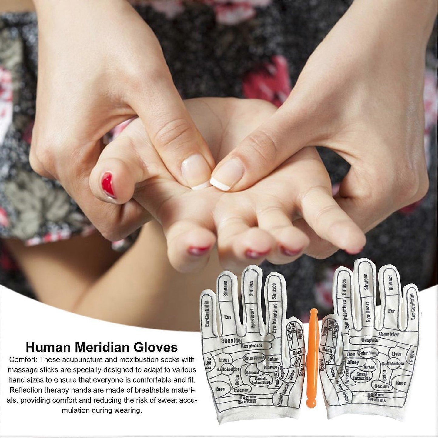 Reflexology Hand Massage Gloves Set with Acupressure Wand