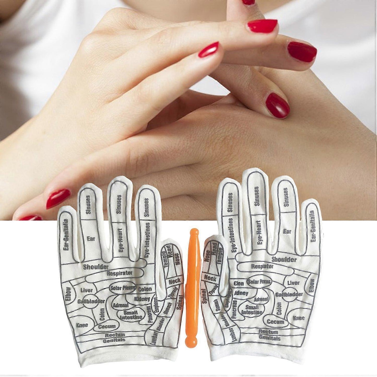 Reflexology Hand Massage Gloves Set with Acupressure Wand