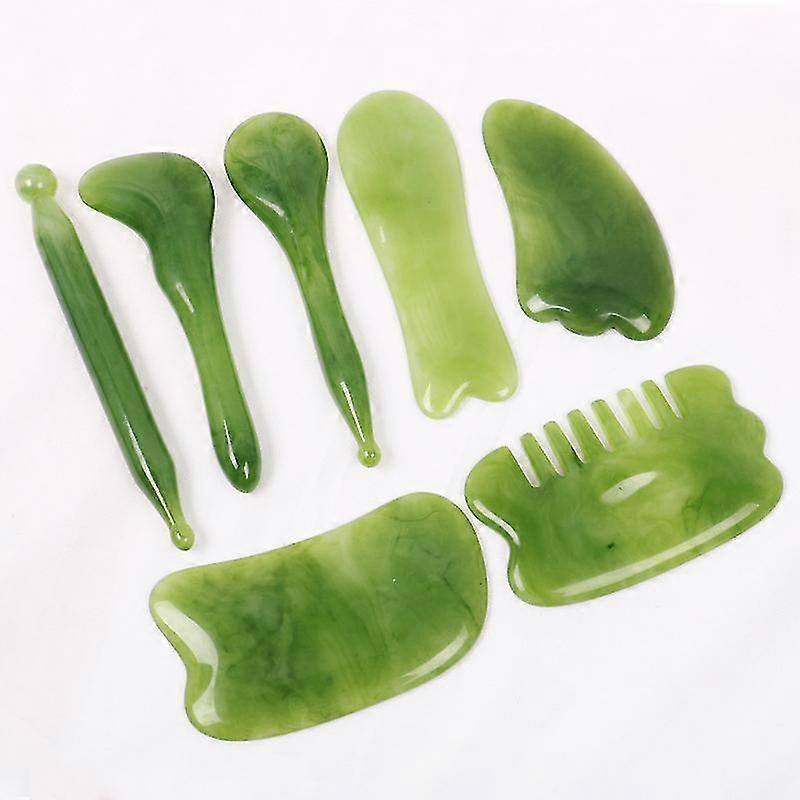 7pcs Natural Stone Guasha Scraping Tool Set, Traditional Anti-Aging Gua Sha Boards