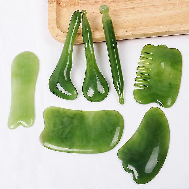 7pcs Natural Stone Guasha Scraping Tool Set, Traditional Anti-Aging Gua Sha Boards