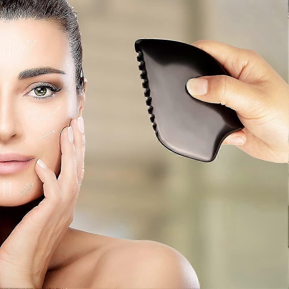 Bian Stone Facial Guasha Comb, Face Massage Scraping Tool, Black (1pc)