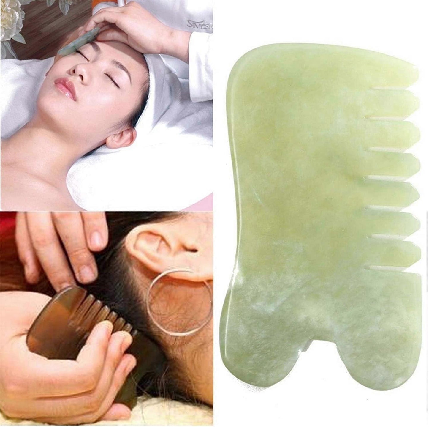 Natural Jade Stone Guasha Massage Comb, Acupuncture & Trigger Point Neck Therapy Tool