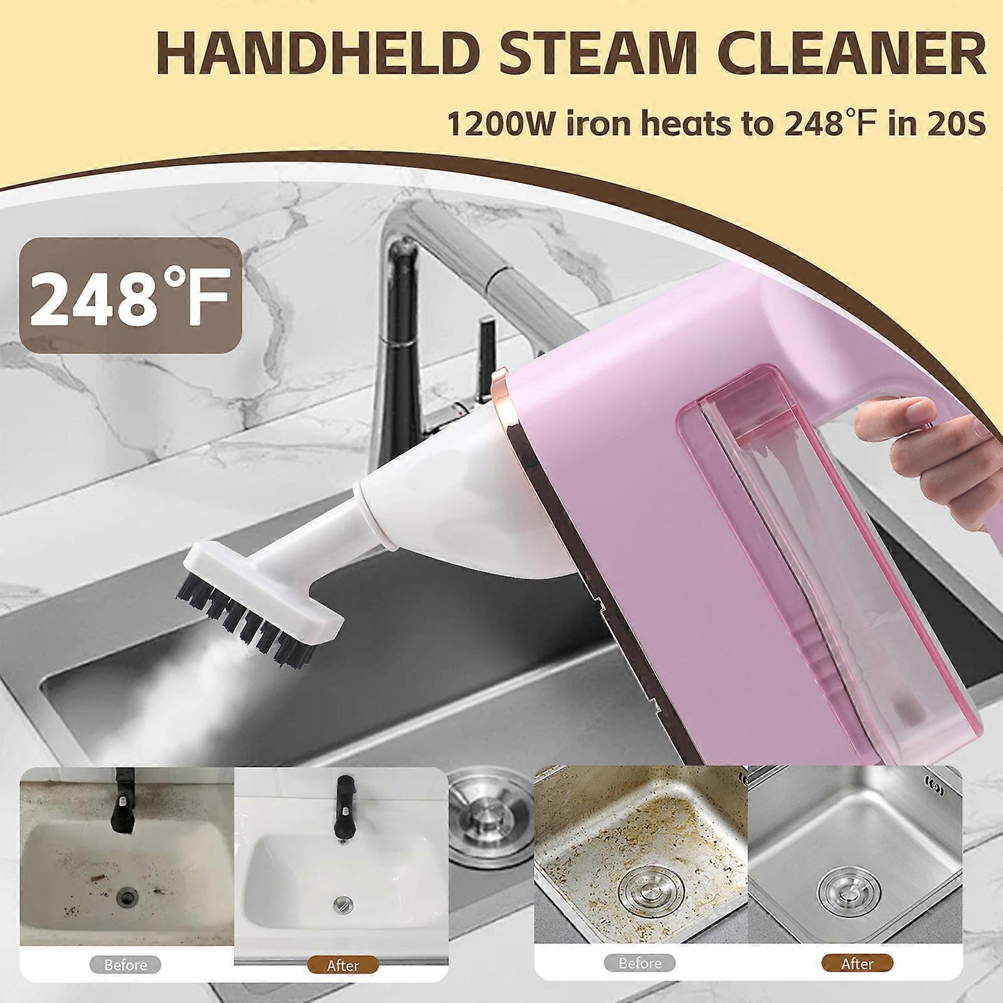 Multifunctional Handheld Steamer for Clothes Furniture Carpet with 9.8ft Hose