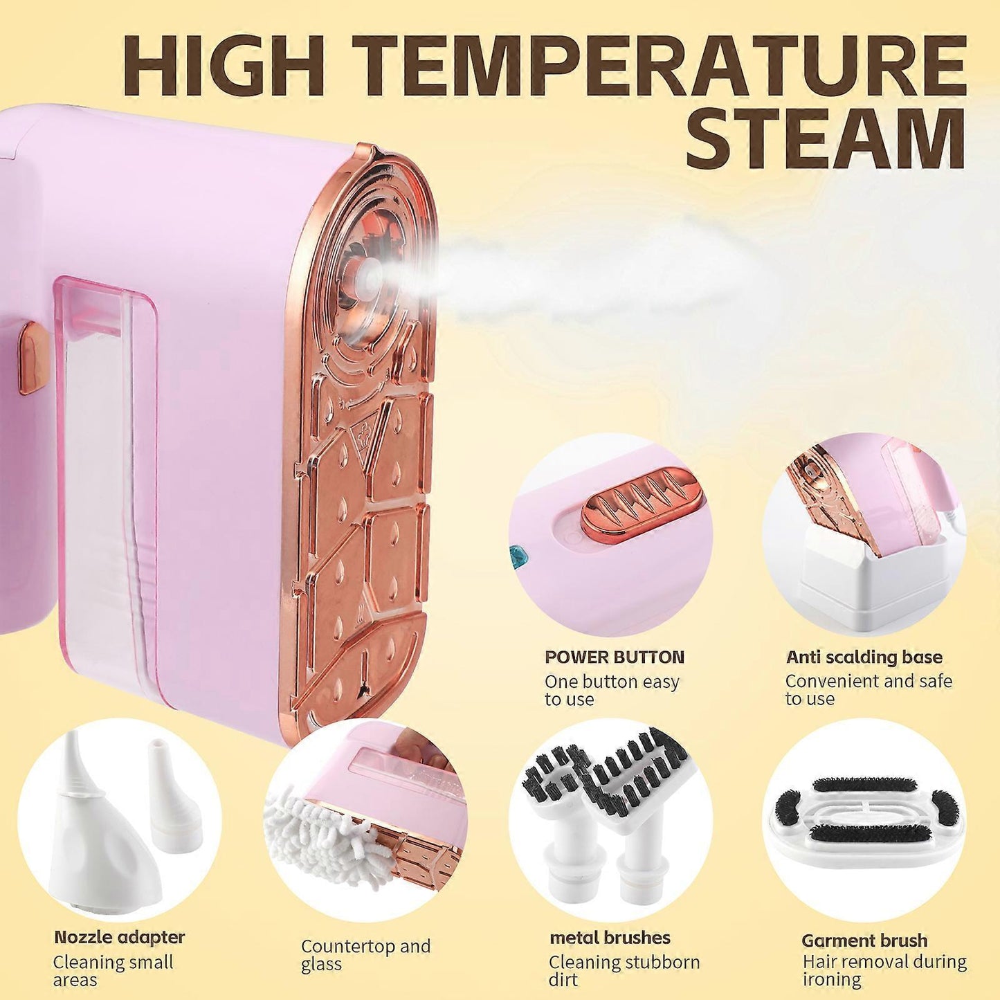Multifunctional Handheld Steamer for Clothes Furniture Carpet with 9.8ft Hose
