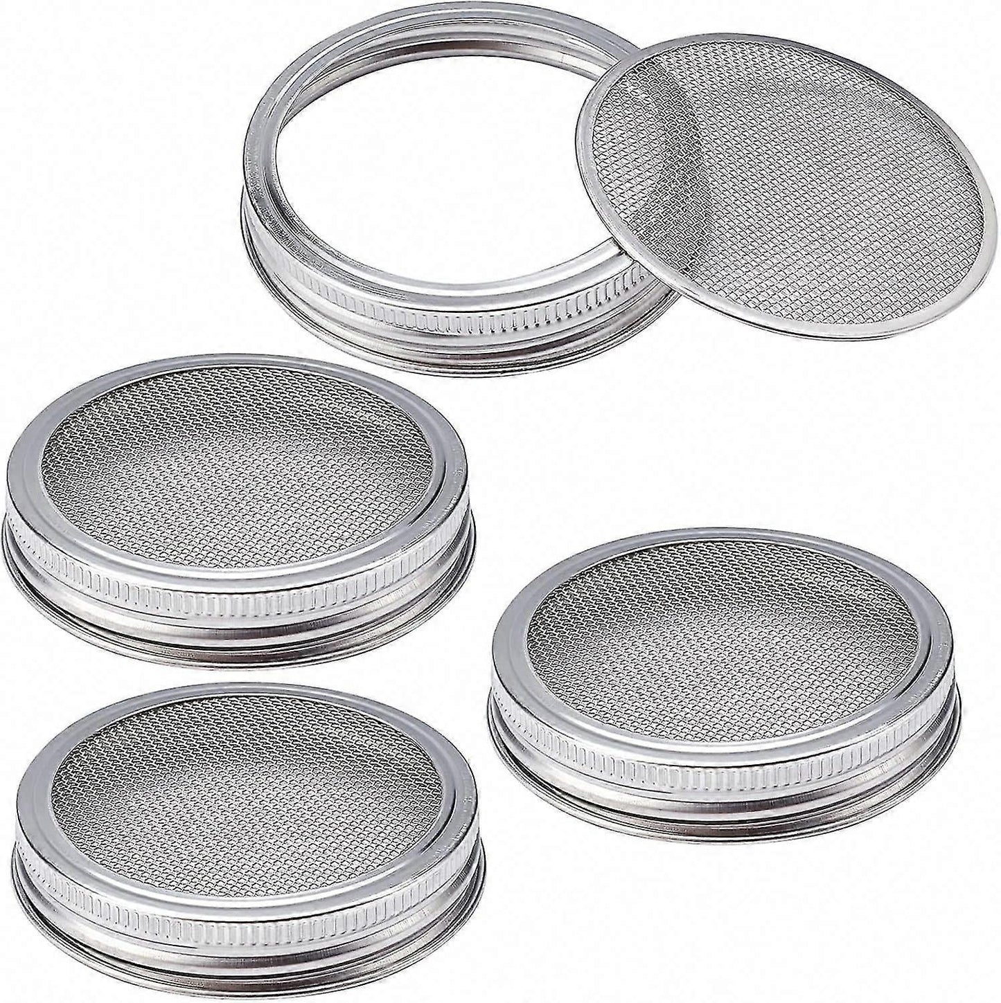 4 Sets 86mm Stainless Steel Sprouting Jar Lids Strainer Kit for Salad Seeds