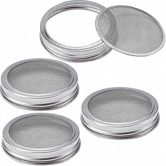 4 Sets 86mm Stainless Steel Sprouting Jar Lids Strainer Kit for Salad Seeds