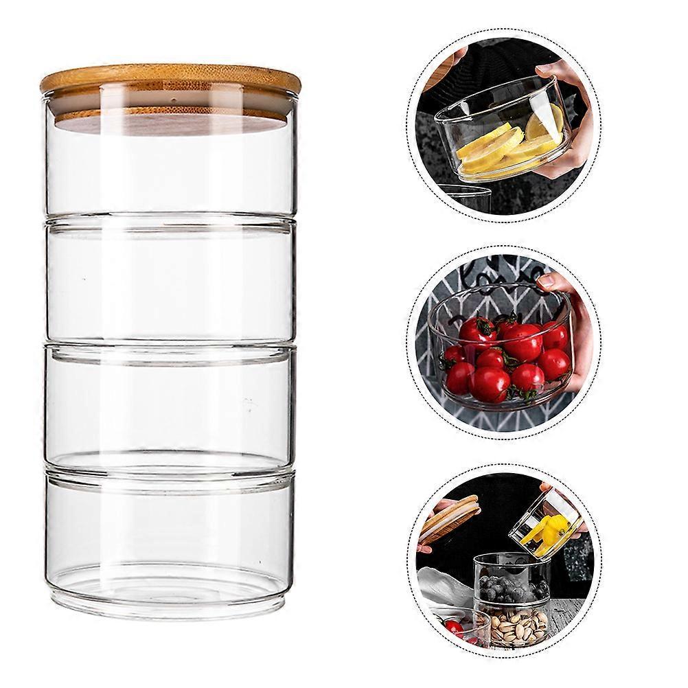 4pcs Stackable Glass Jars with Lid Storage Bowls for Fruit Salad Family Use