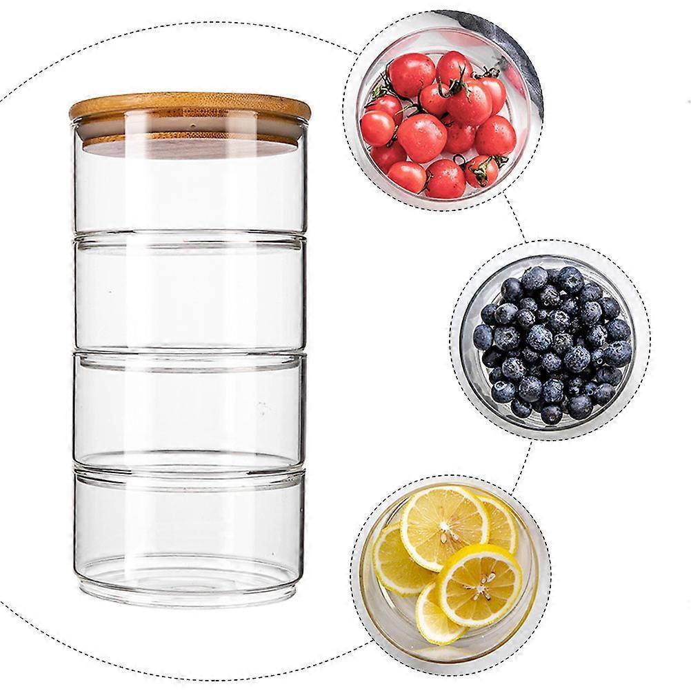 4pcs Stackable Glass Jars with Lid Storage Bowls for Fruit Salad Family Use