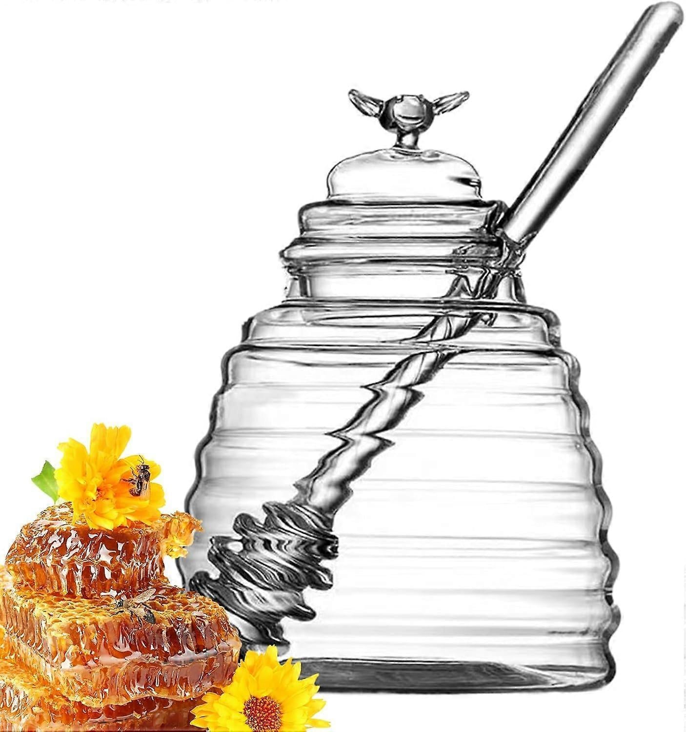 Honey Dispenser with Storage Jar Transparent Container for Syrup & Salad Dressing