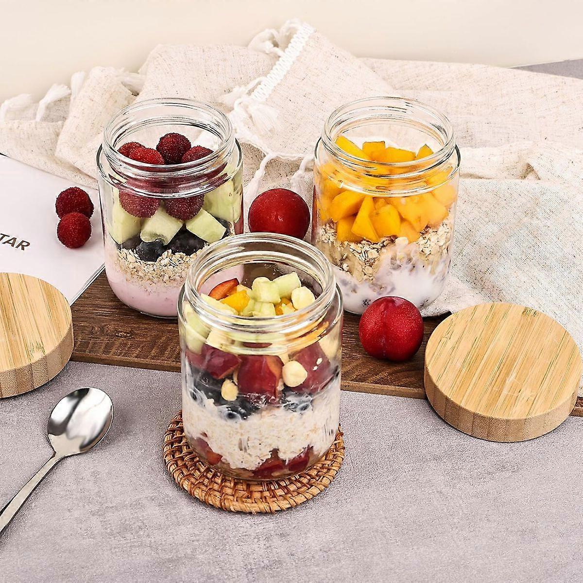6 Pack 16oz Glass Oats Containers with Bamboo Lids Wide Mouth Salad Jars