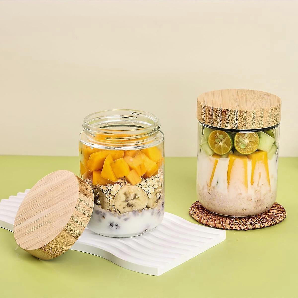 6 Pack 16oz Glass Oats Containers with Bamboo Lids Wide Mouth Salad Jars