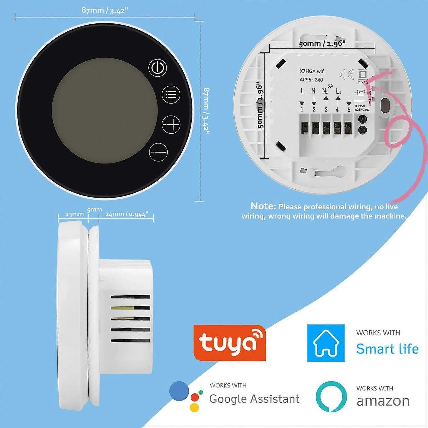 WiFi Smart Thermostat LCD Display Voice Control with Alexa Google for Smart Home