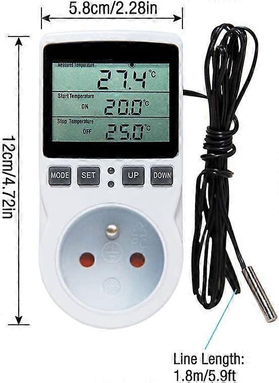 Heating Thermostat Socket Timer with Sensor LCD Display for Aquarium Greenhouse Incubator