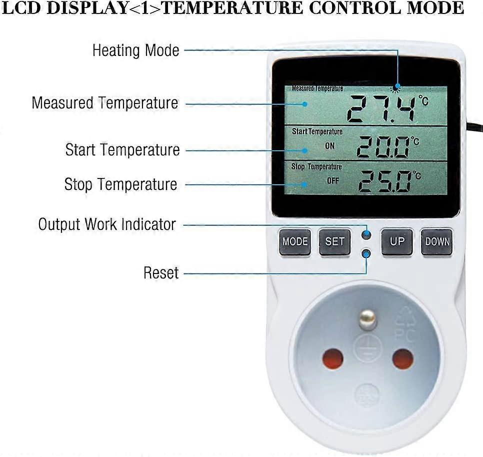 Heating Thermostat Socket Timer with Sensor LCD Display for Aquarium Greenhouse Incubator