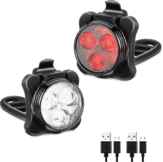 USB Rechargeable Bike Light Set - Front & Rear, 4 Modes
