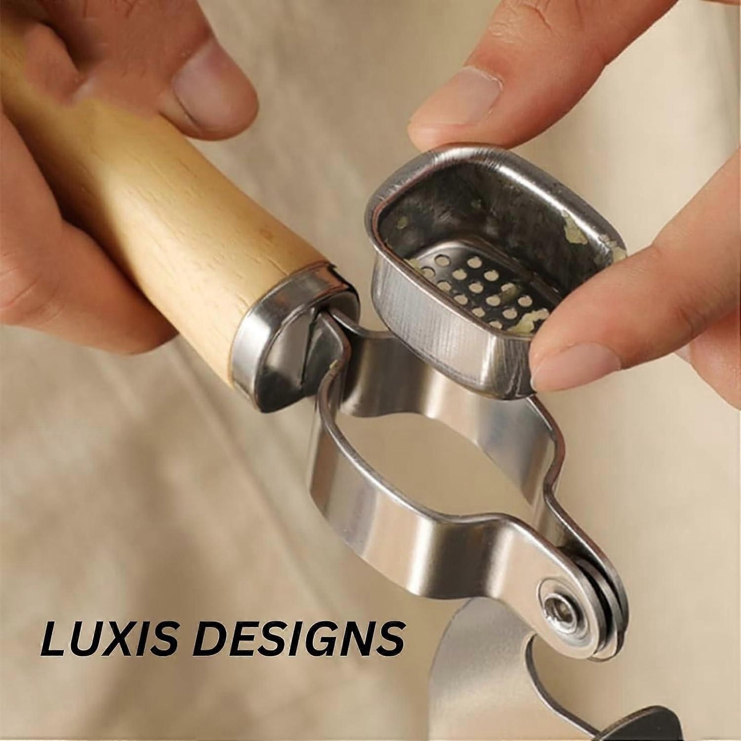 Garlic Press & Mincer Set - Rust-Proof Bowl, Dishwasher Secure, Wooden Peeler Included