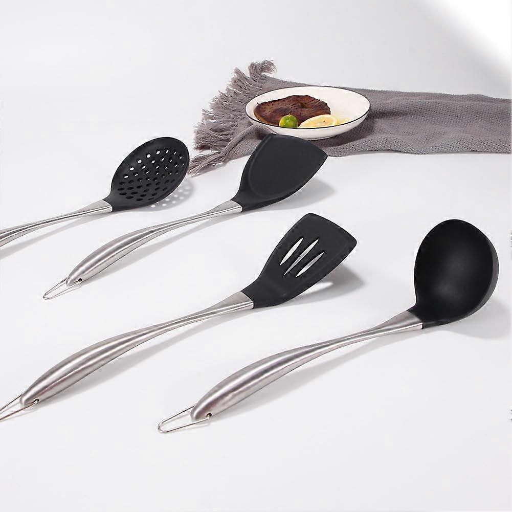 Reusable Kitchen Utensil Set - Non-Stick, Black, Stainless Steel & Silicone