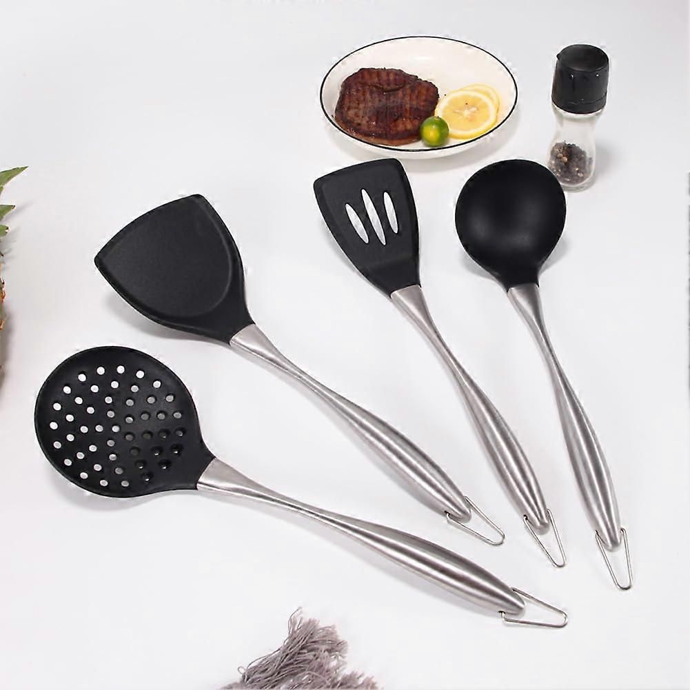 Reusable Kitchen Utensil Set - Non-Stick, Black, Stainless Steel & Silicone