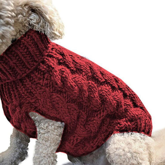Pet Dog Sweater Pet Turtleneck Knitting Sweater Winter Warmer Clothes Pet Pullover Knitwear - Red