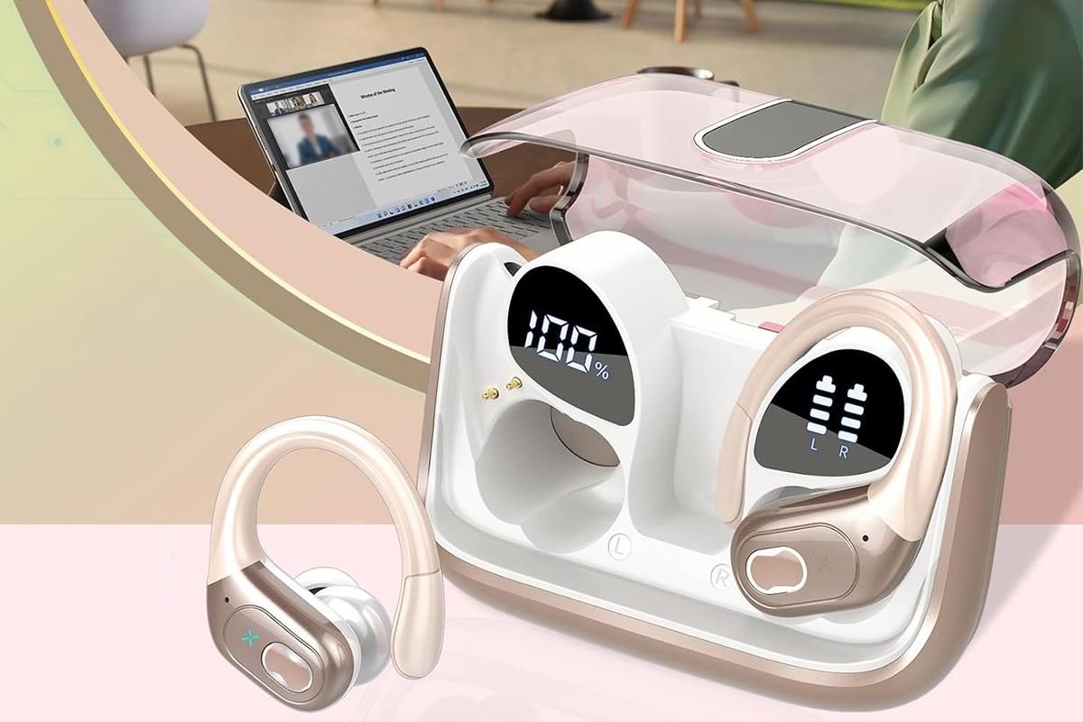 Wireless Bluetooth 5.4 Headphone Over Ear Bud IPX5 Waterproof Earphone for Sport Running - Rose Gold