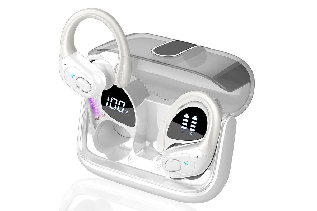 Wireless Bluetooth 5.4 Headphone Over Ear Bud IPX5 Waterproof Earphone for Sport Running - White