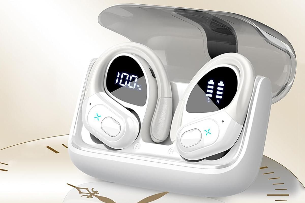 Wireless Bluetooth 5.4 Headphone Over Ear Bud IPX5 Waterproof Earphone for Sport Running - White