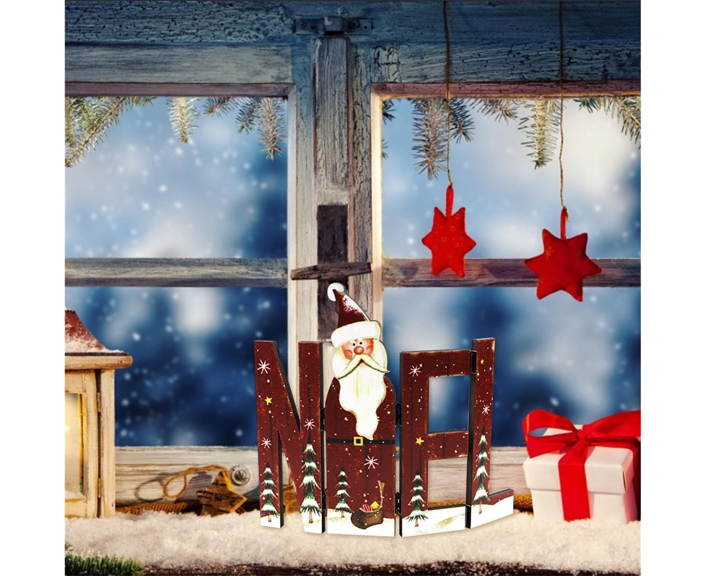 Foldable Eye-catching Christmas Ornament Wood Creative Cute Xmas Ornament for Decoration-Red