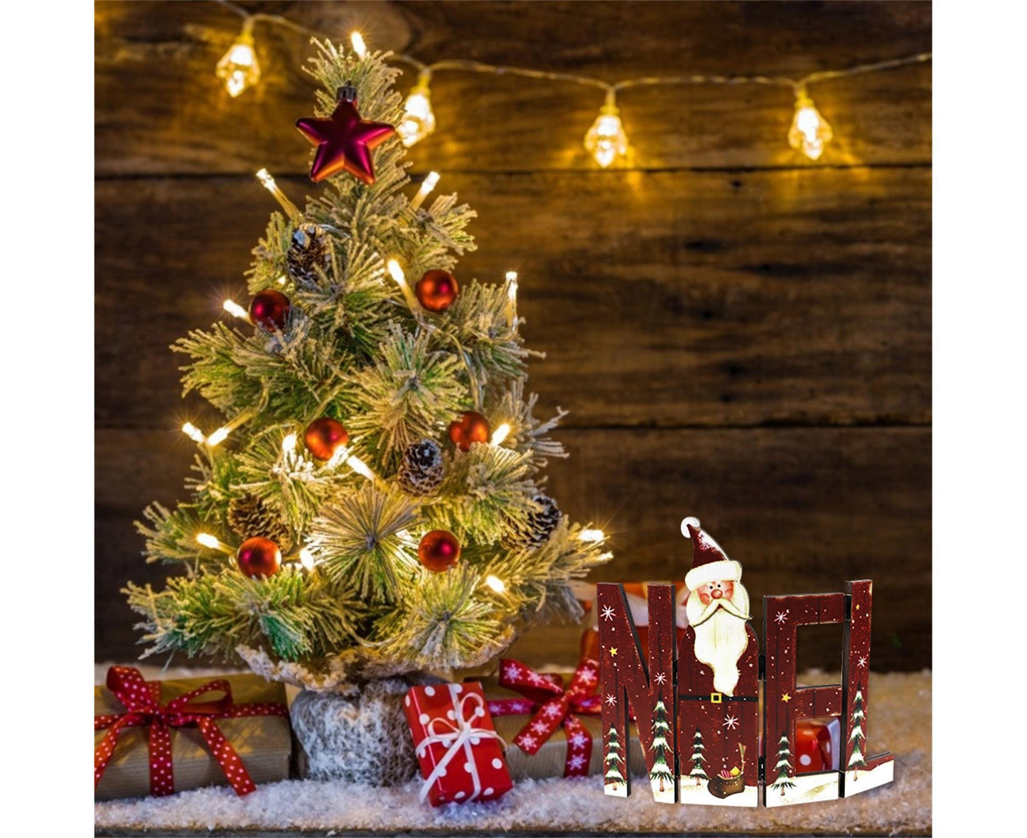Foldable Eye-catching Christmas Ornament Wood Creative Cute Xmas Ornament for Decoration-Red