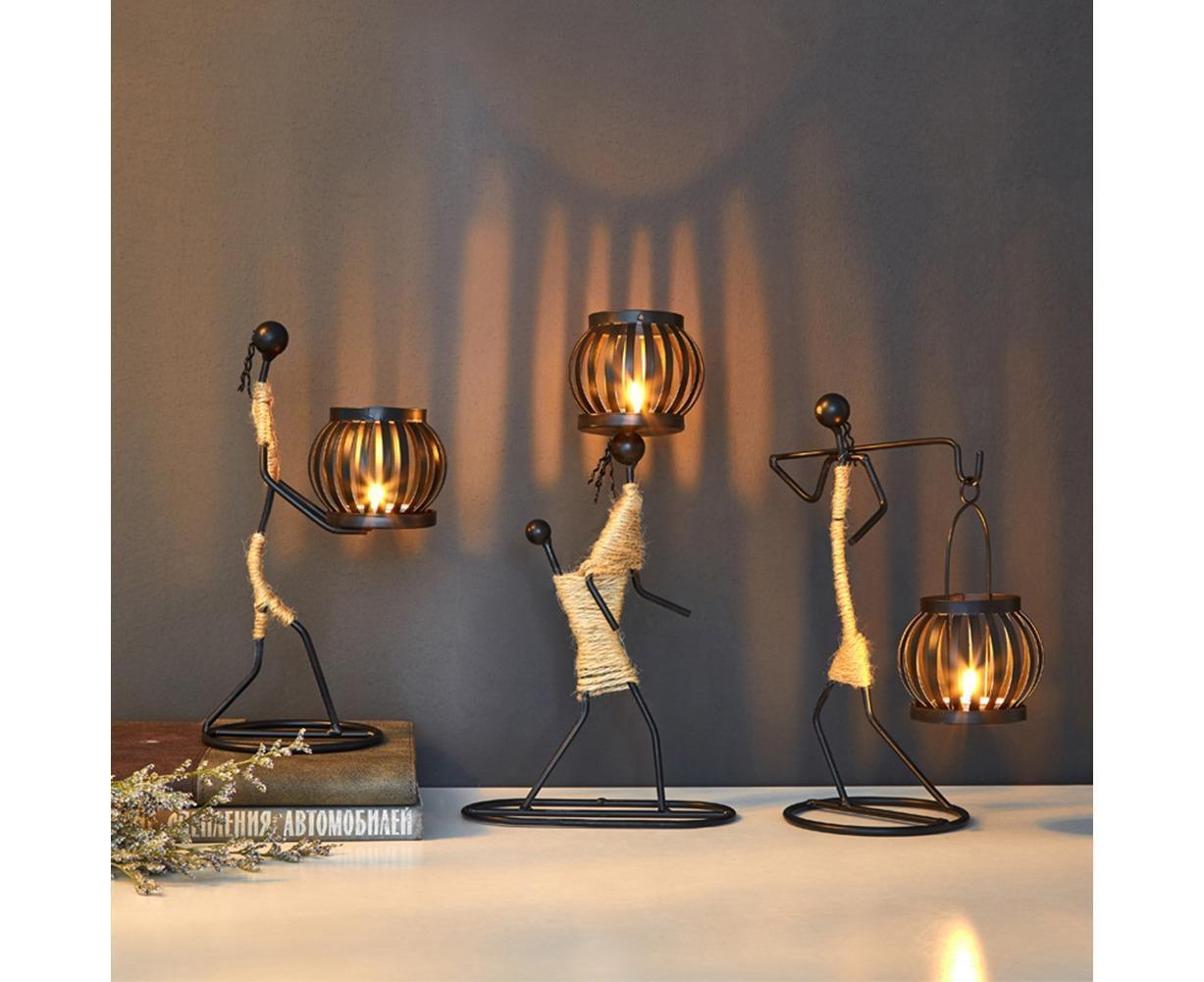 Nordic Candlestick Abstract Iron Men Candle Holder Home Bar Restaurant Decor- G