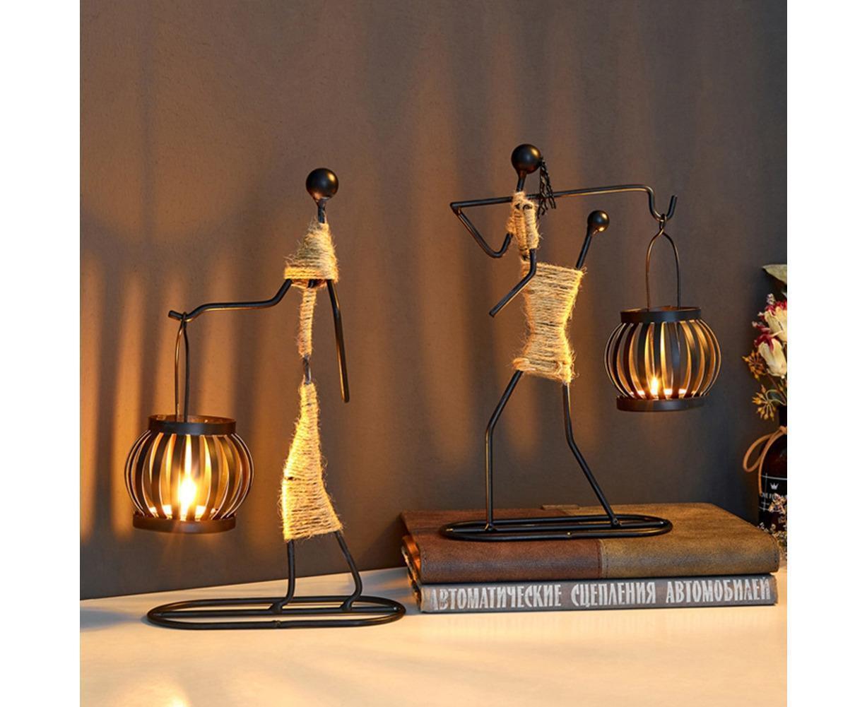 Nordic Candlestick Abstract Iron Men Candle Holder Home Bar Restaurant Decor- G