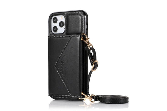 PU Leather Crossbody Phone Case Cover Wallet Card Holder for iPhone 13 Series -Black /iPhone13 Pro Max