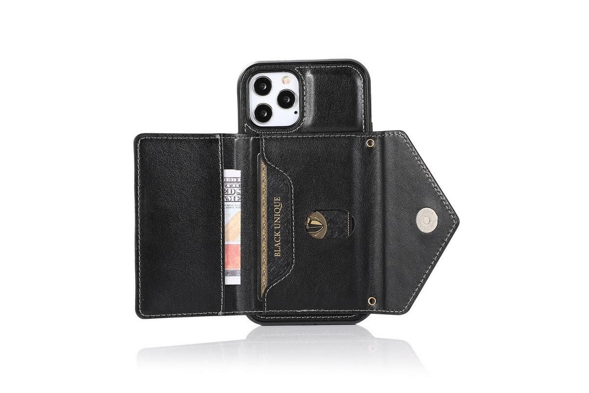 PU Leather Crossbody Phone Case Cover Wallet Card Holder for iPhone 13 Series -Black /iPhone13 Pro Max