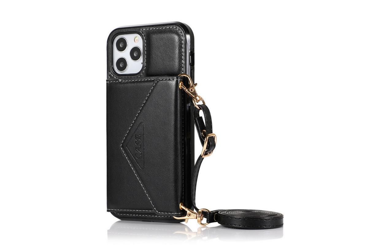 PU Leather Crossbody Phone Case Cover Wallet Card Holder for iPhone 13 Series -Black /iPhone13 mini 5.4